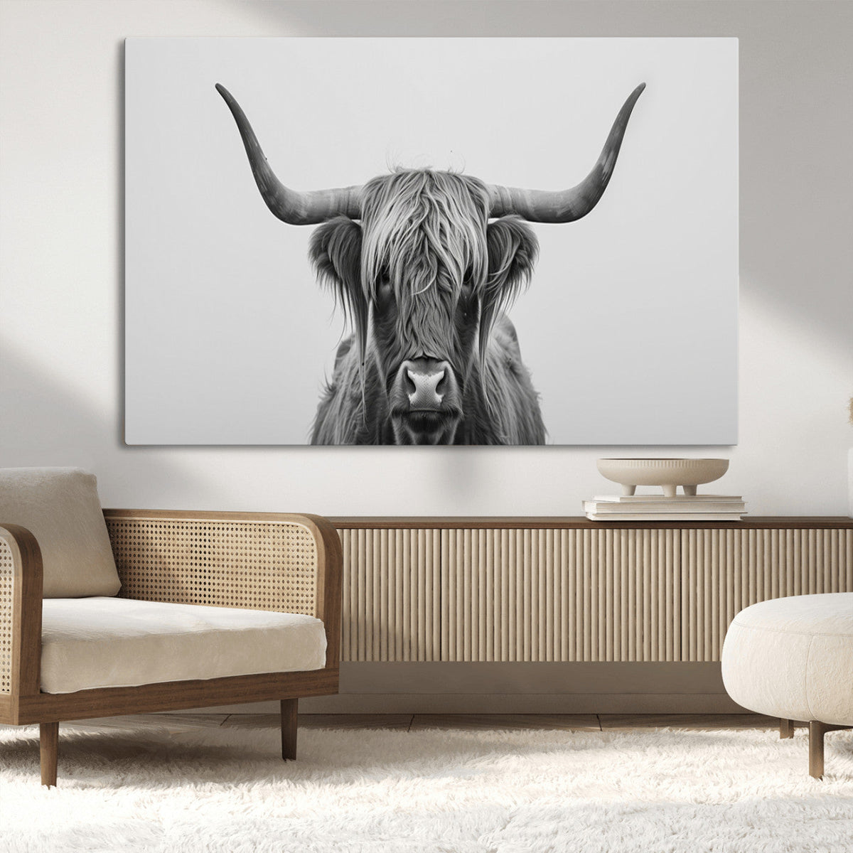 Farmhouse Longhorn Wall Art Canvas Print, Longhorn Texas