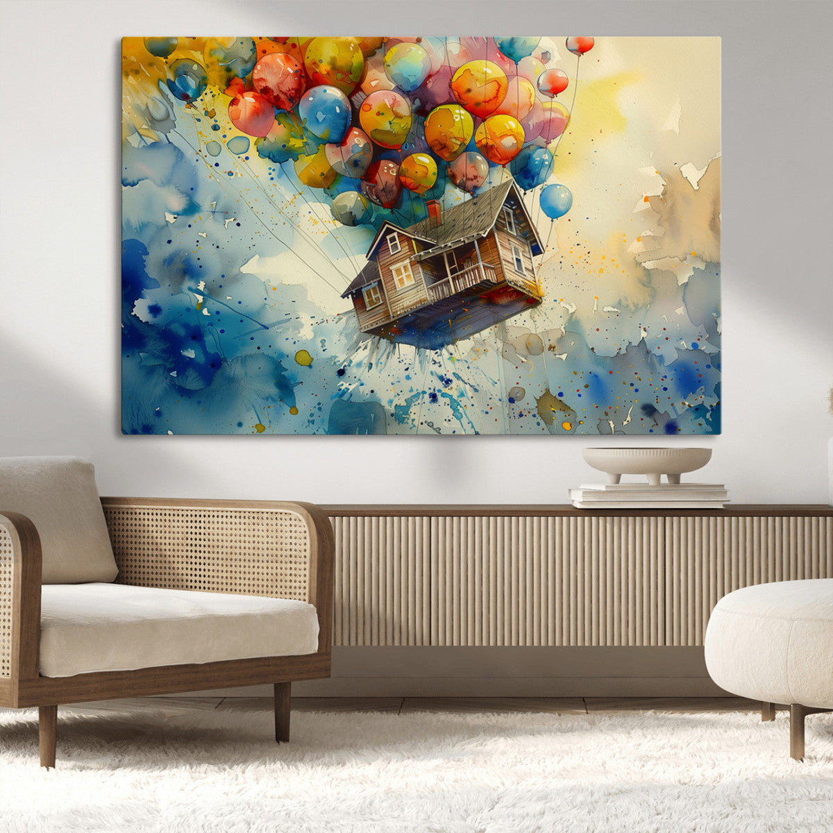 UP-Inspired Floating House with Balloons Canvas Art –