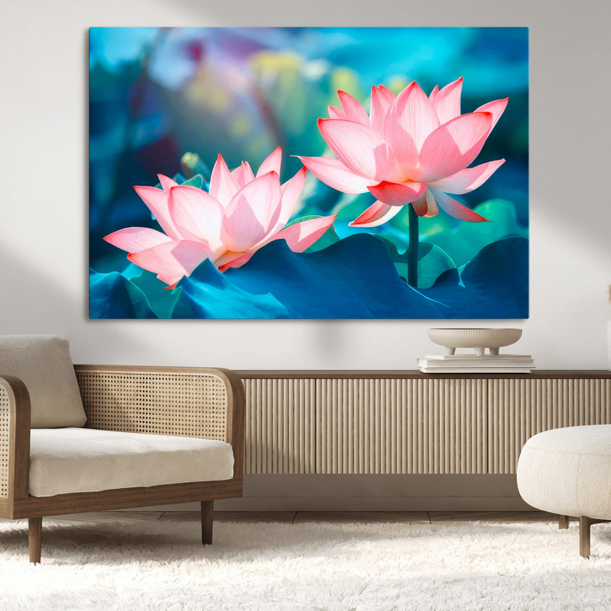 Pink Lotus Flower Canvas Wall Art | Vibrant Floral Wall