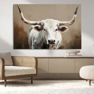 White Longhorn Bull Wall Art Canvas Print – Framed and Ready