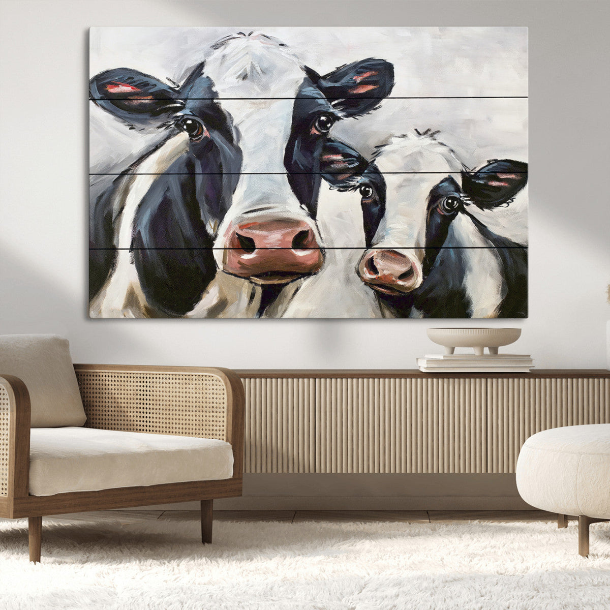 Vintage Baby and Mom Cattle Wall Art Canvas Print
