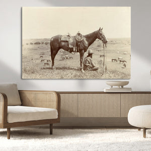 Cowboy Wall Art - Western Horse Canvas Print - Vintage
