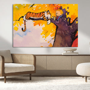 Calvin and Hobbes Tree Scene Canvas Print | 3 Panel Large
