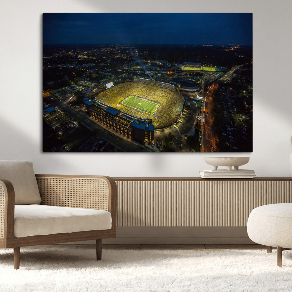 Michigan Stadium Night Game Wall Art – Sports Arena Aerial