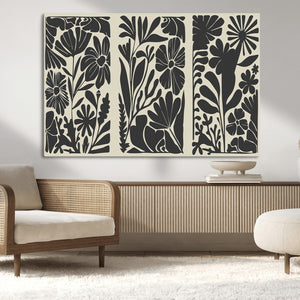 Modern Botanical Wall Art - Floral Black and White Canvas