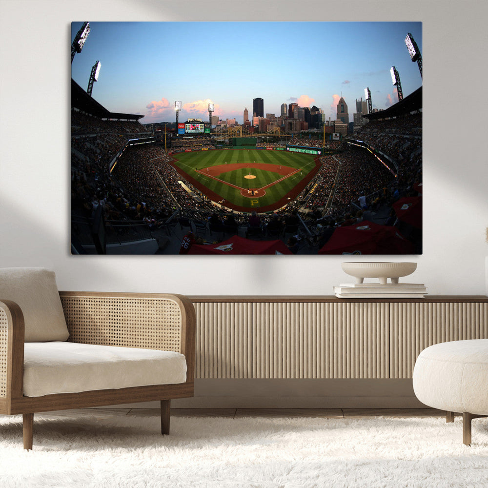 PNC Park Evening Game Triple Canvas Wall Art - Pittsburgh