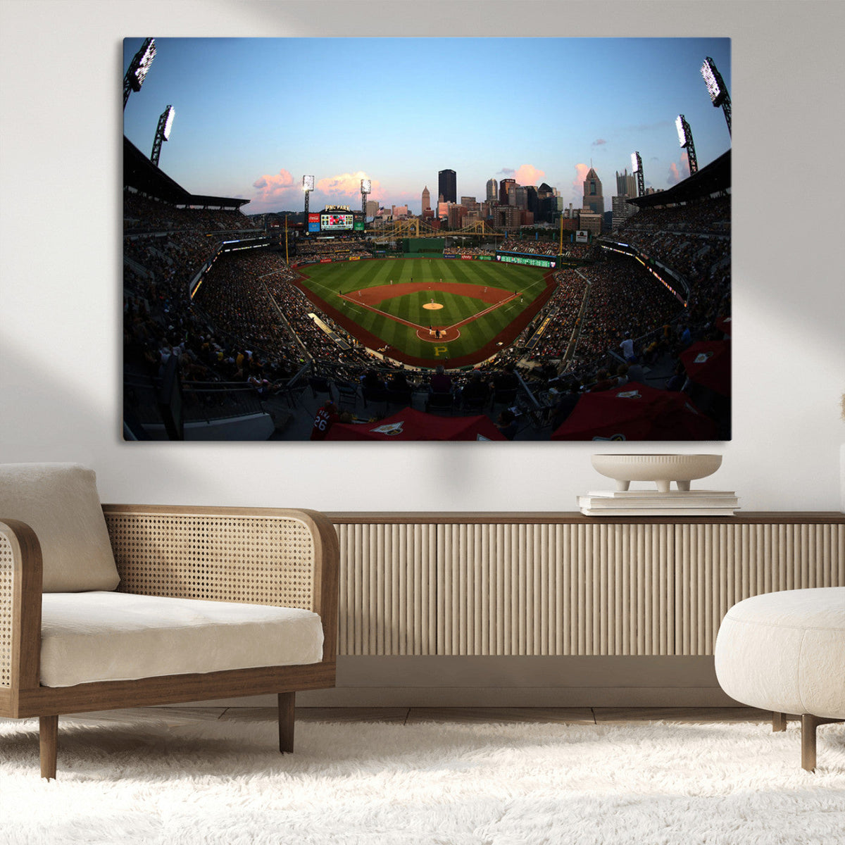 PNC Park Evening Game Triple Canvas Wall Art - Pittsburgh