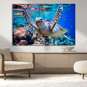Underwater Sea Turtle Wall Art Canvas Print – Vibrant Ocean