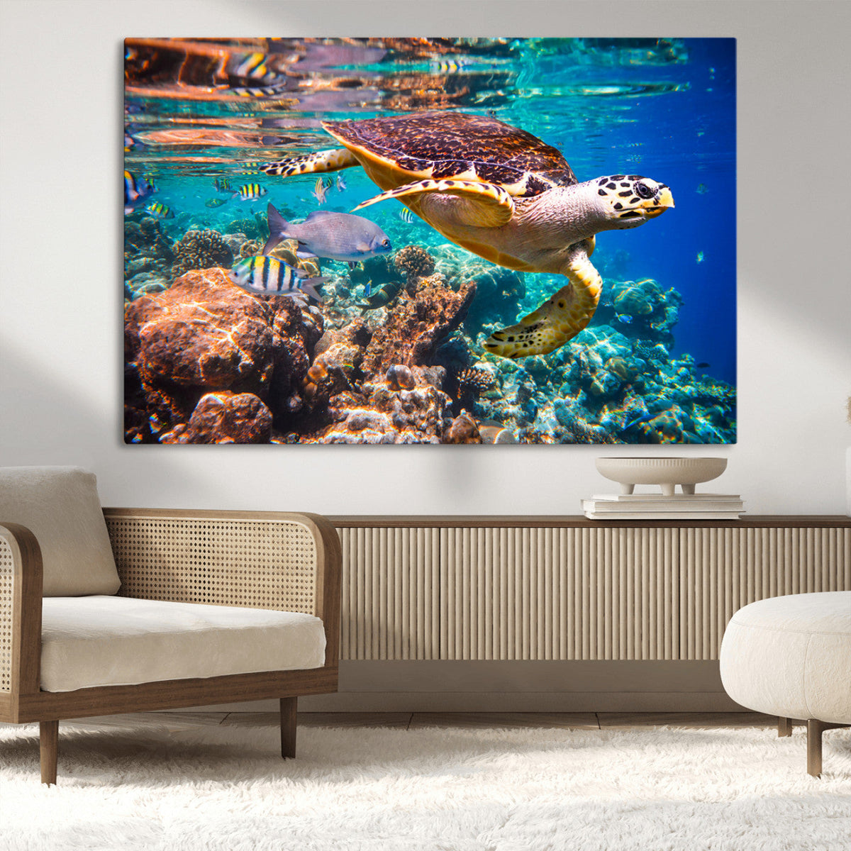 Sea Turtle Wall Art Canvas Print – Vibrant Ocean Coral Reef