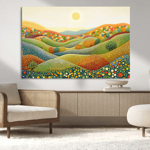 YAYOI KUSAMA Colorful Dot Art Landscape Canvas - Framed