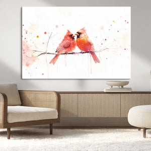 Cardinal Bird Canvas Wall Art - Male and Female Cardinal