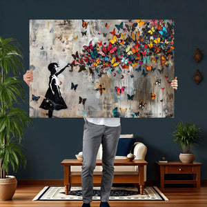 Butterfly Girl Wall Art – Vibrant Street Style Canvas Print,