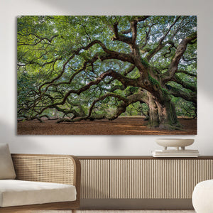 Historic Tree Wall Art – Framed Mossy Branch Canvas Artwork,