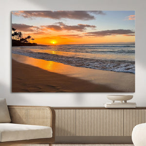 Tropical Beach Wall Art – Framed Sunset Ocean Canvas