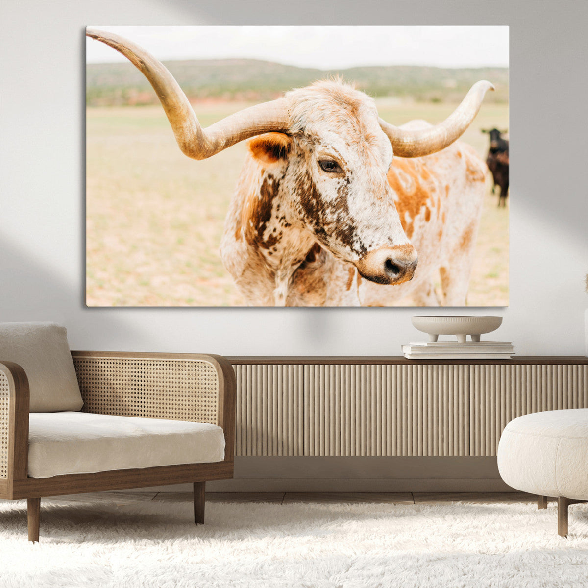 Texas Longhorn Wall Art Canvas Print – Framed Spotted Cow