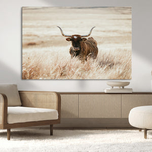 Texas Longhorn Wall Art Canvas Print – Framed Brown Horned