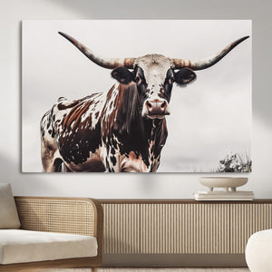 Texas Longhorn Wall Art Canvas Print – Framed Spotted Bull