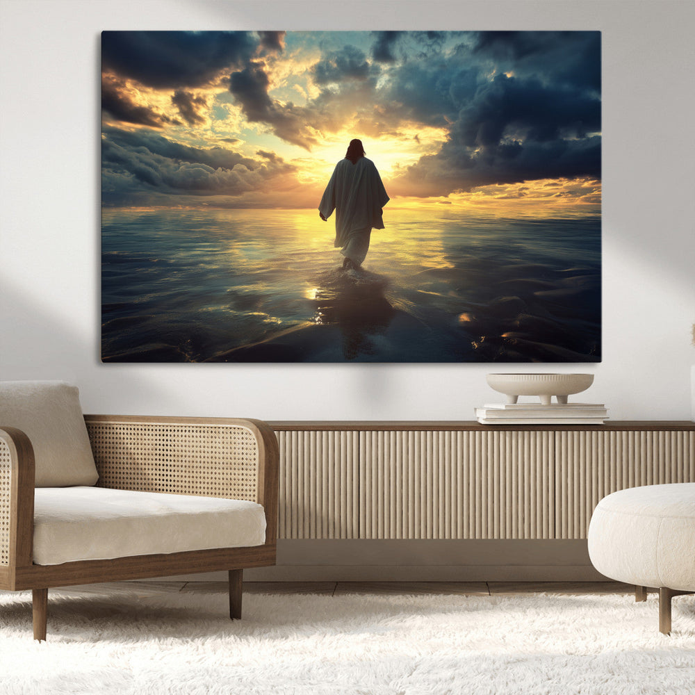 Jesus Walks Wall Art Canvas Print Framed Divine Sunset Art