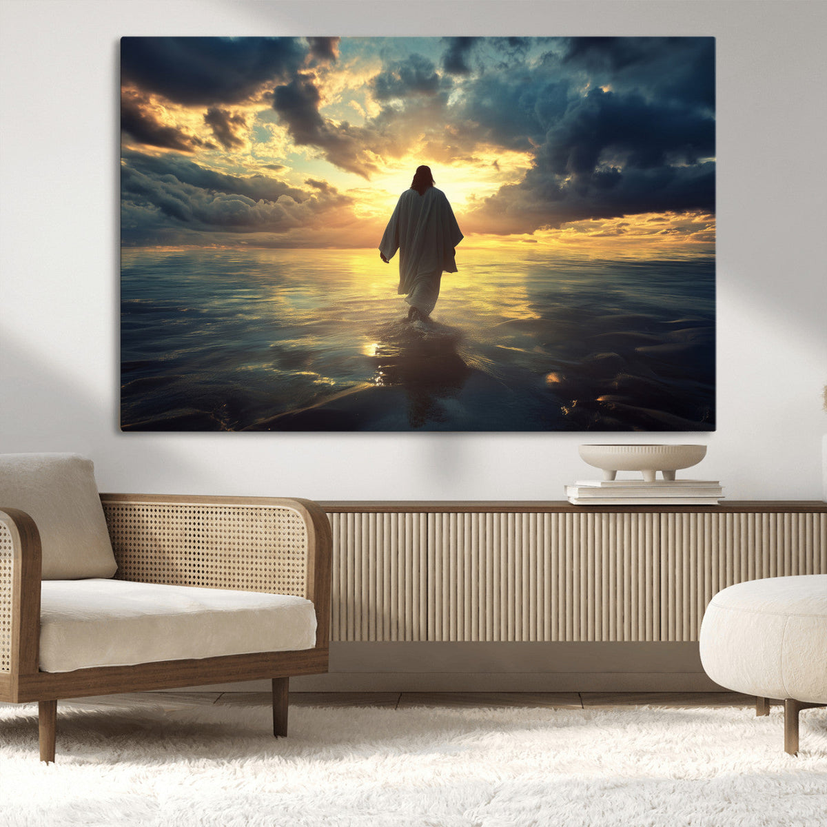 Jesus Walks Wall Art Canvas Print Framed Divine Sunset Art