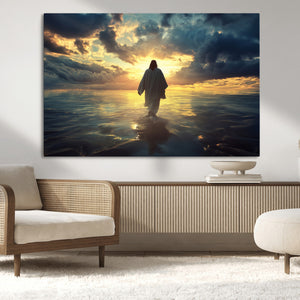 Jesus Walks Wall Art Canvas Print Framed Divine Sunset Art