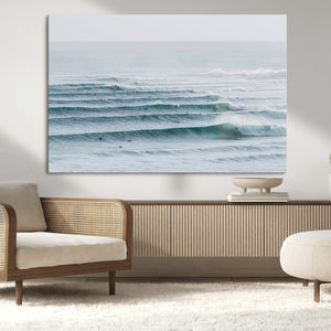 Ocean Waves Wall Art Canvas Print – Framed Surfer Lineup