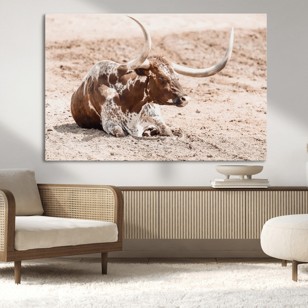 Texas Longhorn Wall Art Canvas Print – Framed Resting Bull