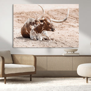 Texas Longhorn Wall Art Canvas Print – Framed Resting Bull