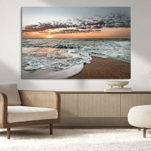 Ocean Sunset Wall Art Canvas Print – Framed Beach Waves