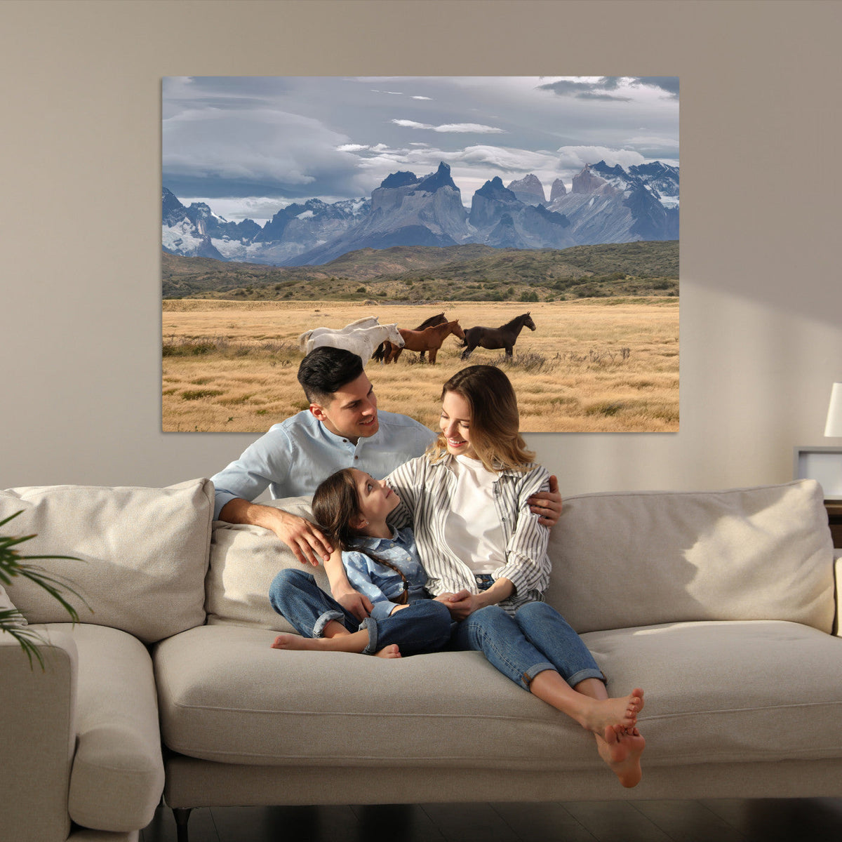 Grand Teton Park Wild Horses Wall Art Canvas Print – Framed