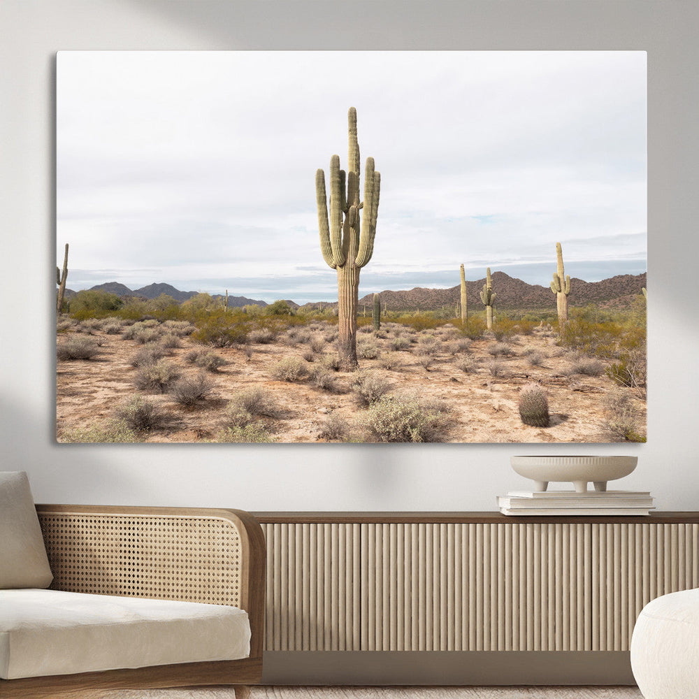 Saguaro Cactus Wall Art – Framed Desert Canvas Artwork,