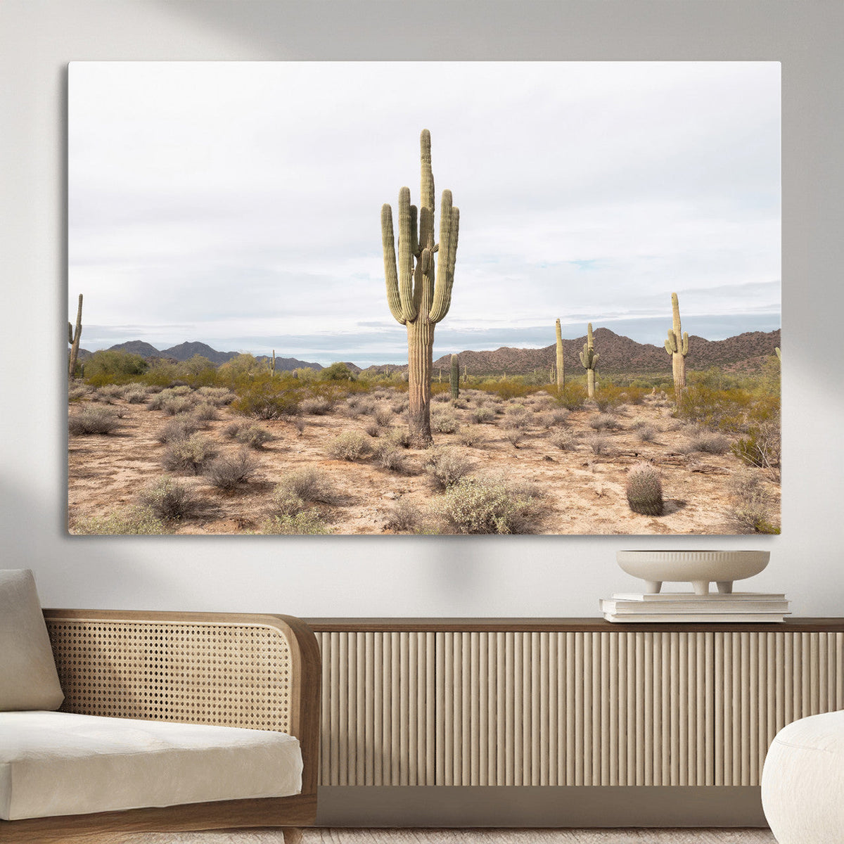 Saguaro Cactus Wall Art – Framed Desert Canvas Artwork,
