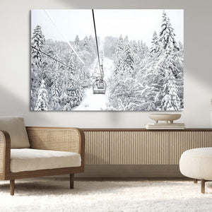 Snowy Ski Lift Wall Art – Framed Winter Mountain Canvas