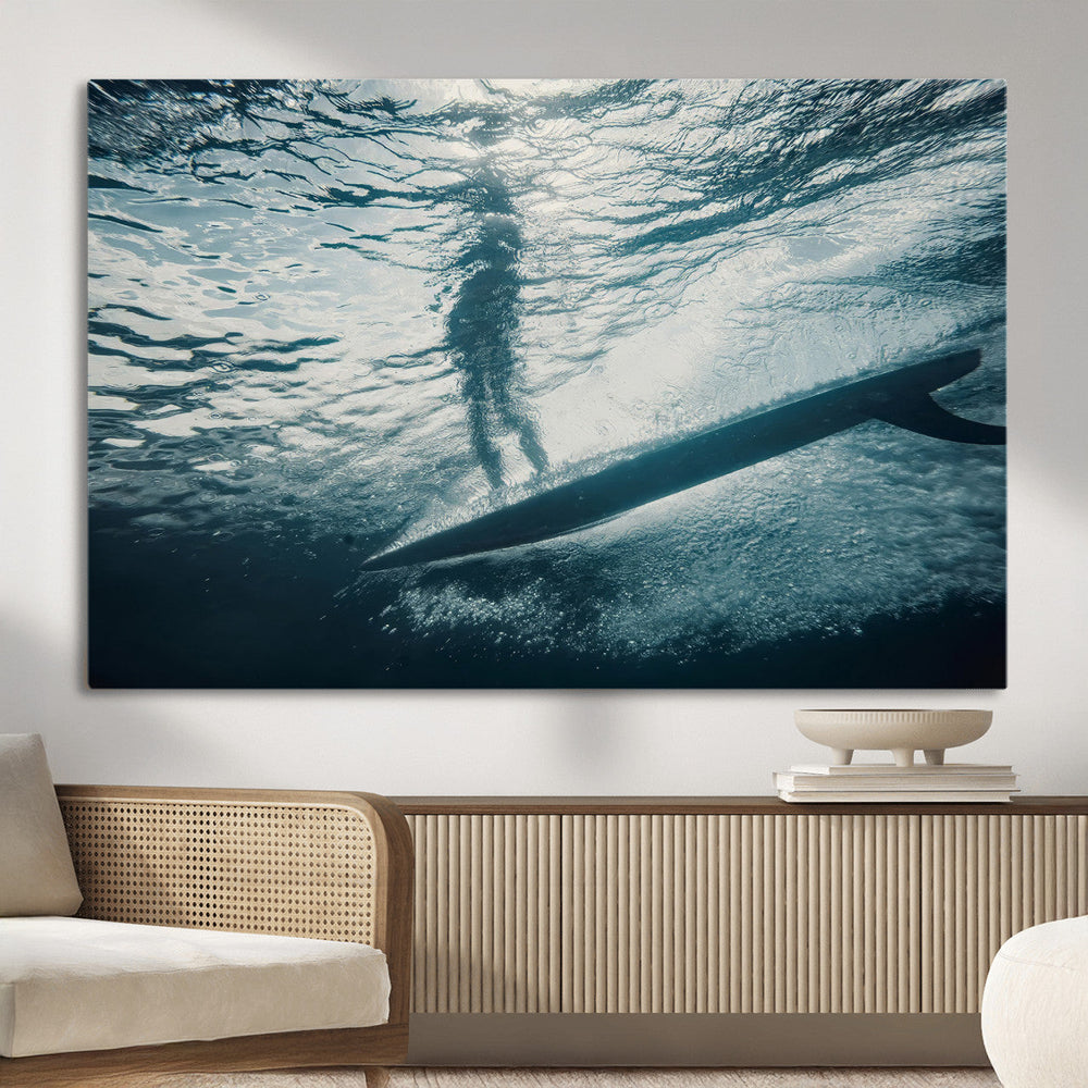 Underwater Surf Wall Art – Framed Ocean Wave Canvas Artwork,