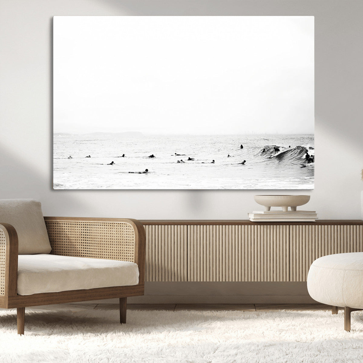 Monochrome Swimming Wall Art Canvas Print – Framed Ocean