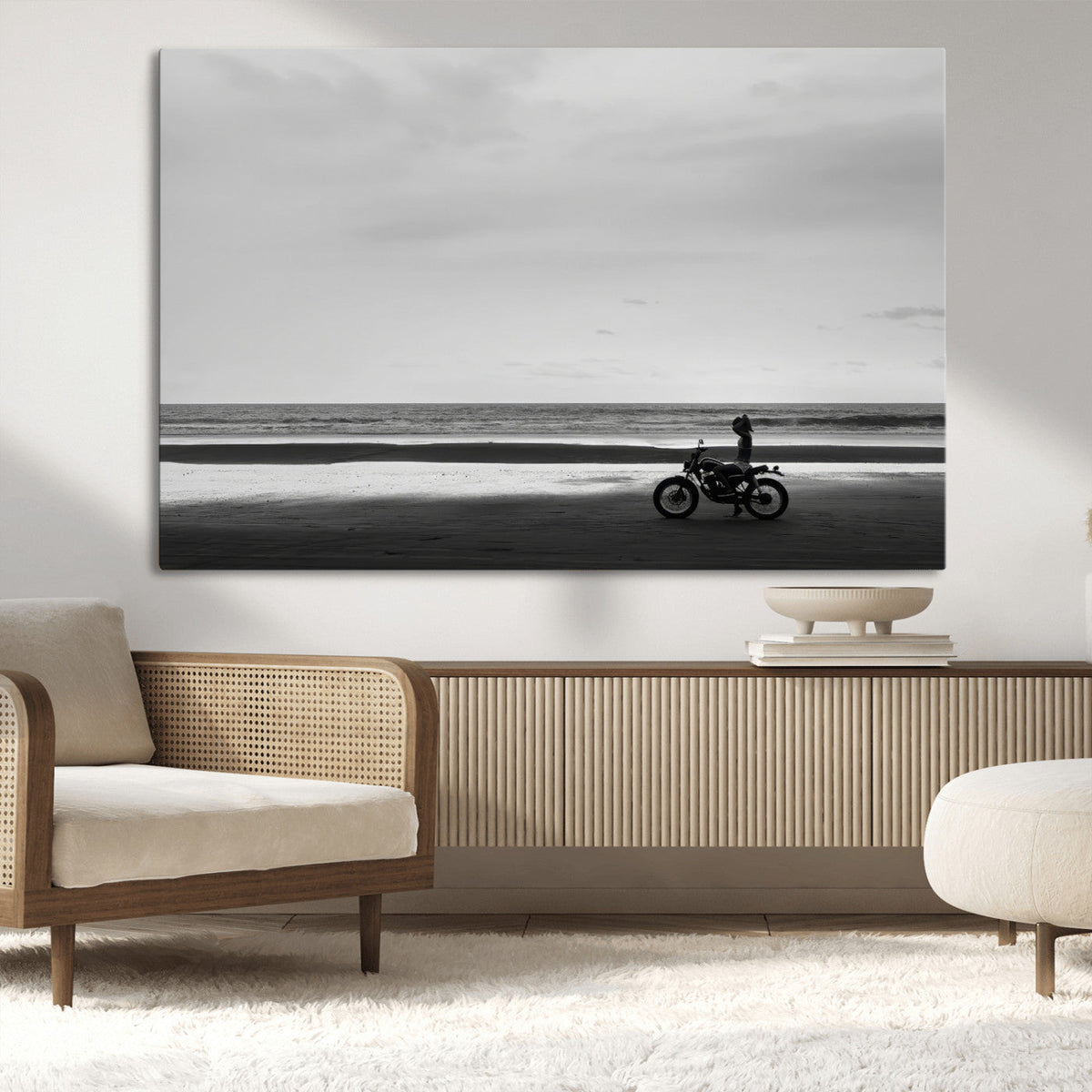 Motorcycle Beach Wall Art Canvas Print – Framed Vintage