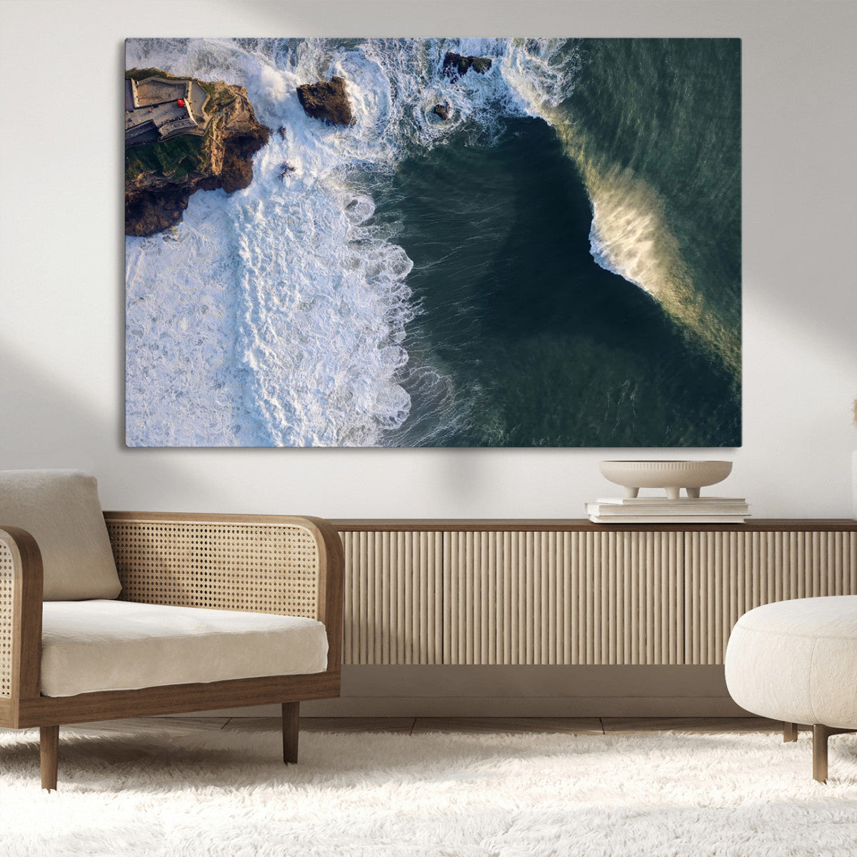 Nazare Coast Wall Art Canvas Print – Framed Aerial Ocean Art