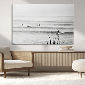 Surfer Silhouette Wall Art – Framed Calm Ocean Canvas