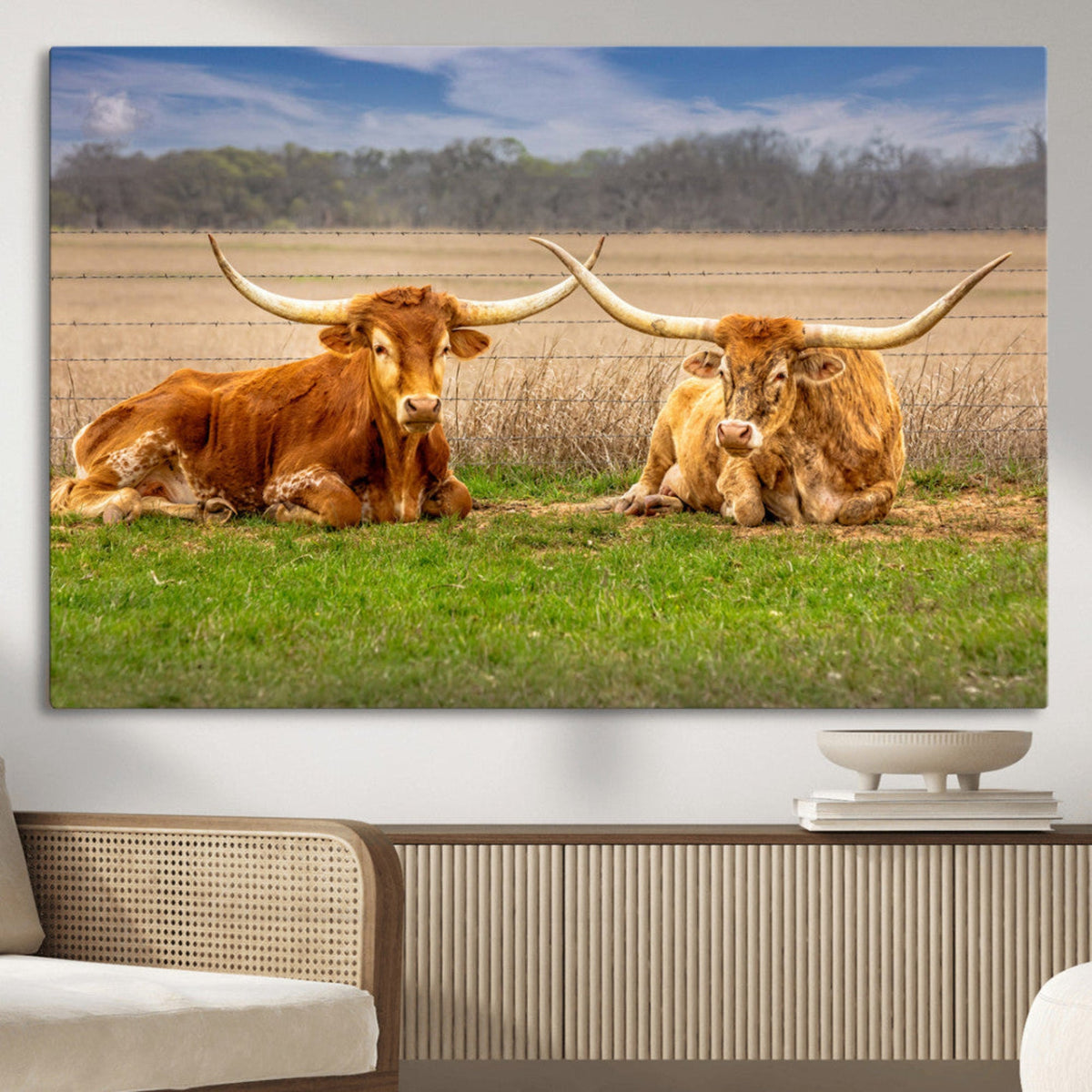 Longhorn Wall Art Canvas Print – Framed Cozy Ranch Vibes