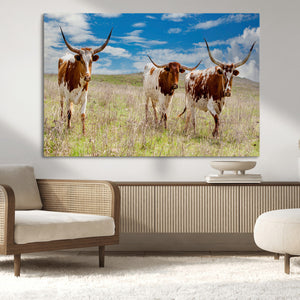 Texas Longhorn Wall Art Canvas Print – Framed Western Decor