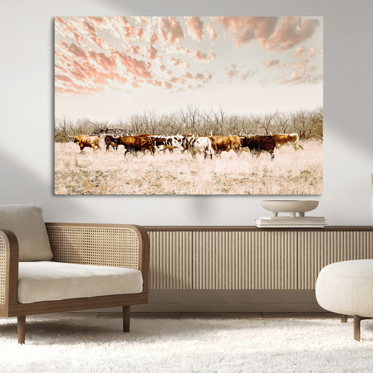 Cow Herd Wall Art Canvas Print – Framed Farmhouse Cattle