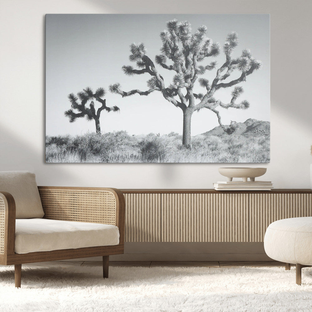 Joshua Tree Wall Art Canvas Print – Black and White Desert