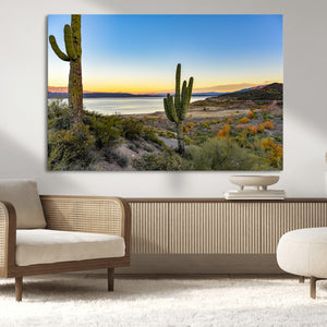 Saguaro Cactus Wall Art Canvas Print – Framed Desert Sunset