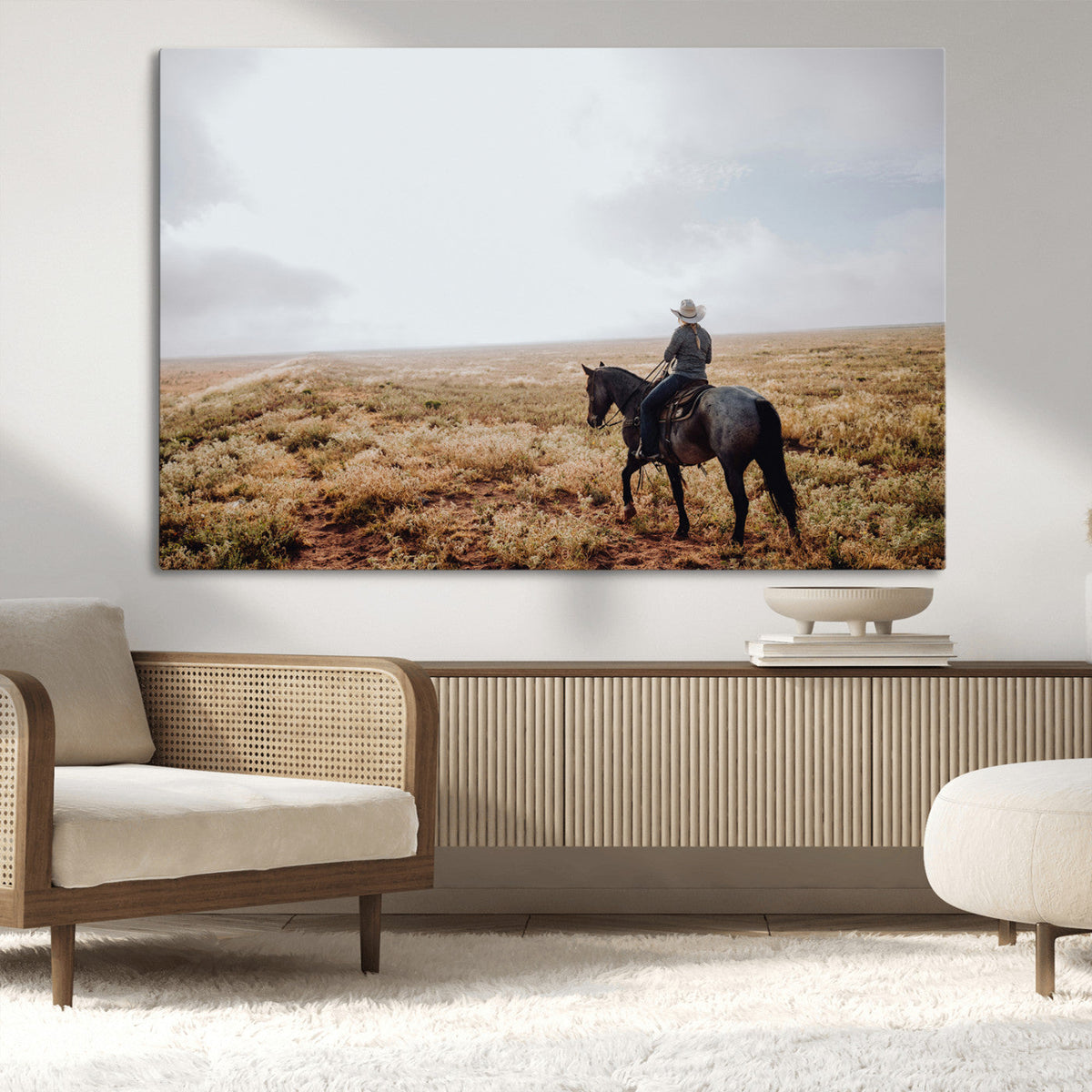 Cowboy Wall Art Canvas Print – Framed Western Ranch Scene