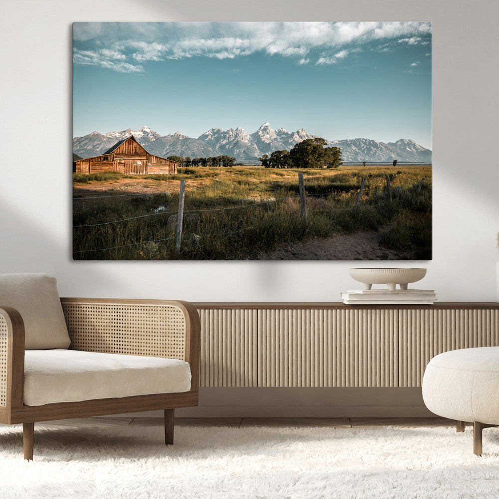 Rustic Farmhouse Wall Art Canvas Print – Framed Mountain