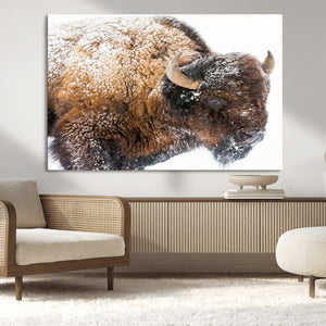 Snowy Buffalo Wall Art Canvas Print – Framed Rustic Lodge