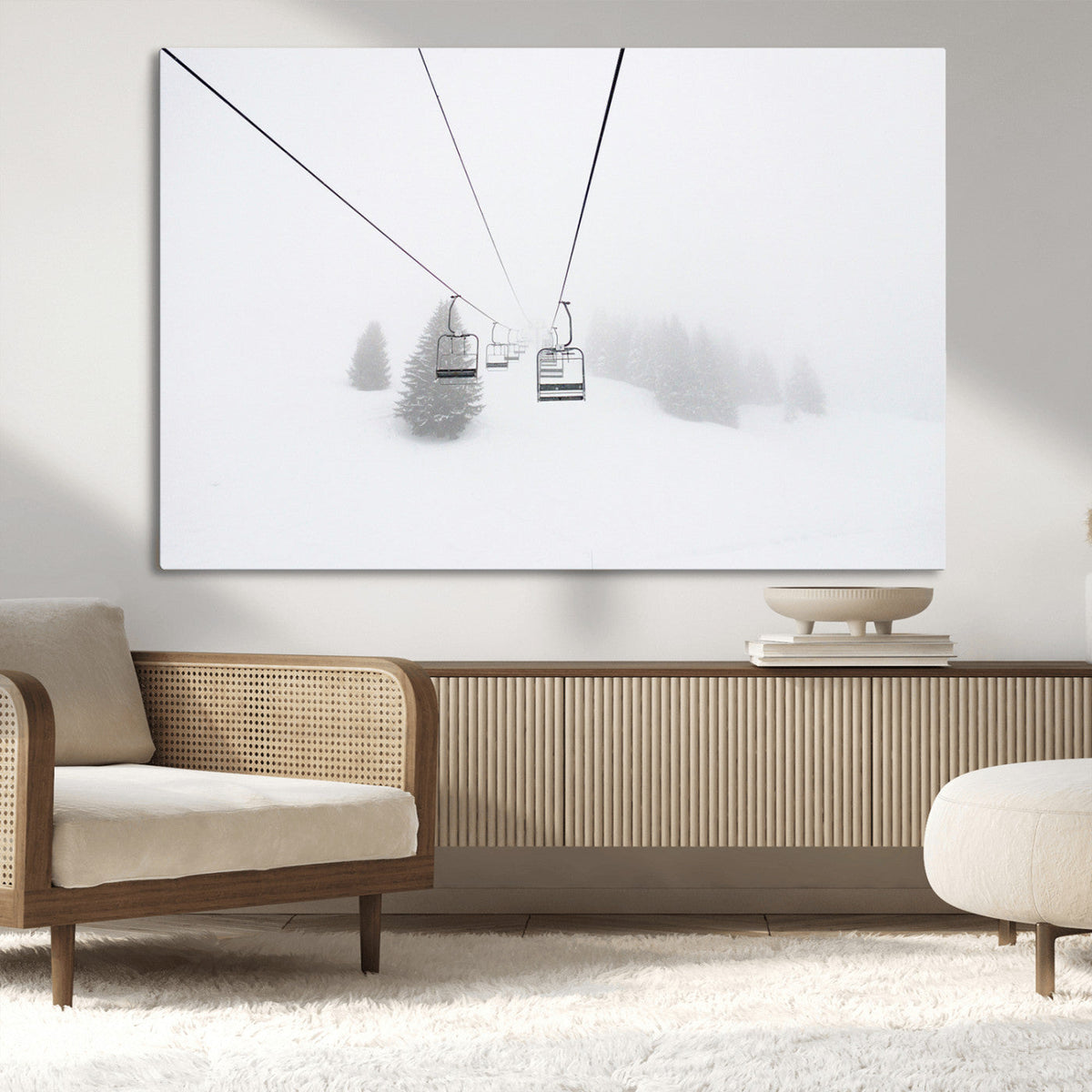 Ski Lift Wall Art Canvas Print – Snowy Alpine Landscape