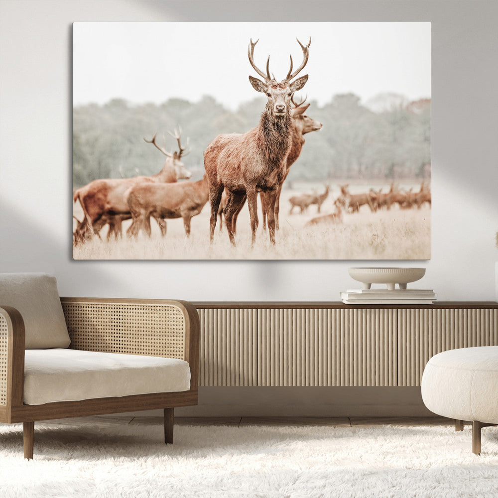 Rustic Nature Wall Art Canvas Print – Stag Woodland Framed