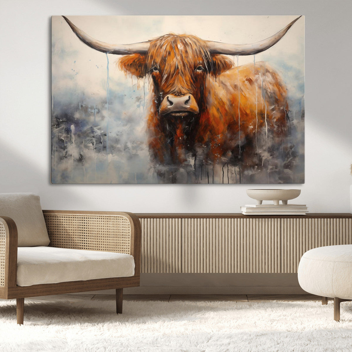 Scottish Highland Wall Art Canvas Print, Framed Longhorn Art