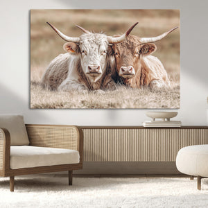 Couple Highland Cows Wall Art Canvas Print – Peaceful Meadow