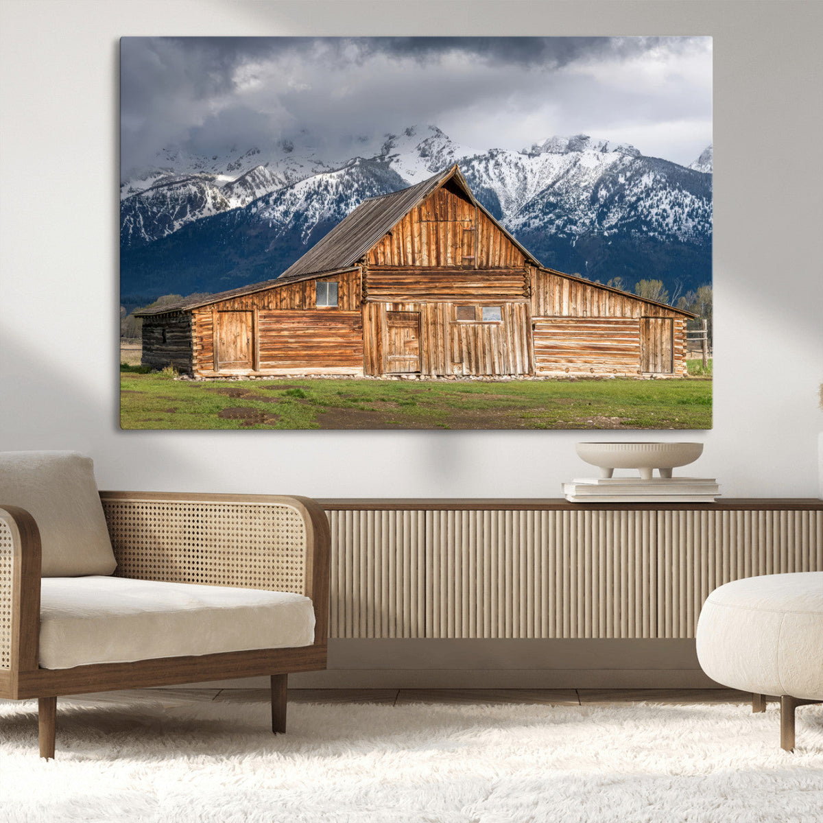 Rustic Wooden Barn Wall Art Canvas Print – Snowy Mountain